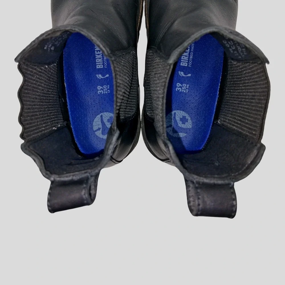 Birkenstock Boots Womens Size 9 Black Leather Chelsea Ankle Lug Sole Pull On